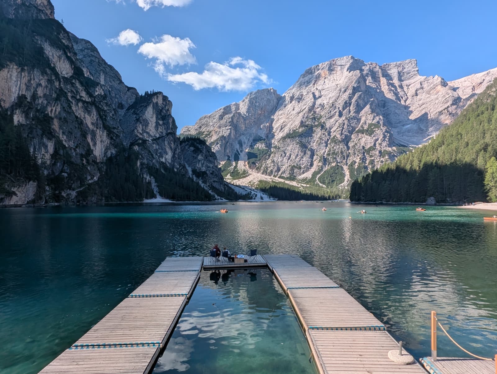 Wooden landing extending into Lago di Braies