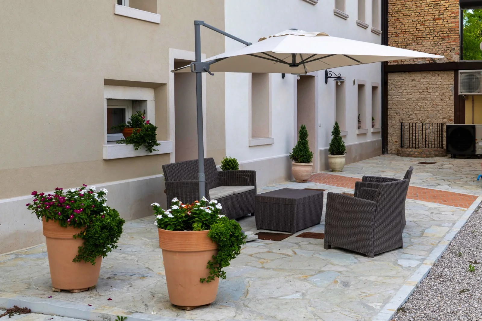 Sheltered courtyard seating for relaxing outdoors